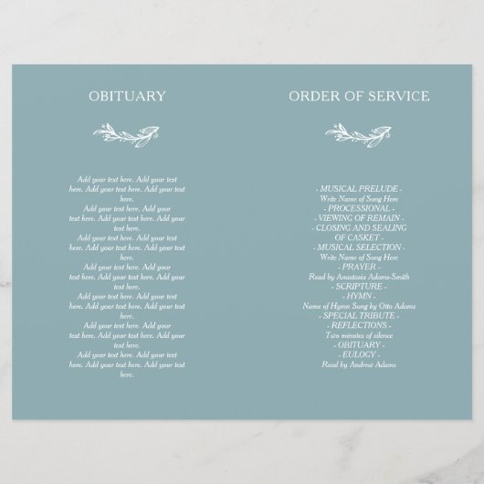 Dove Blue Wreath Photo Celebration of Life Program (Achterkant)