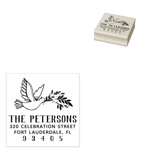 Dove & Branch Tekening Familienaam Retouradres Rubberstempel (Gestempeld)