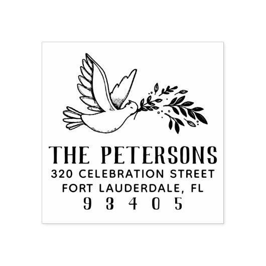 Dove & Branch Tekening Familienaam Retouradres Rubberstempel (Afrduk)