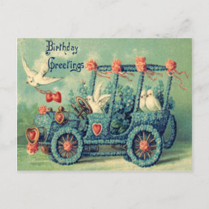 Dove Car Forget-Me-Not Heart Rozen Briefkaart