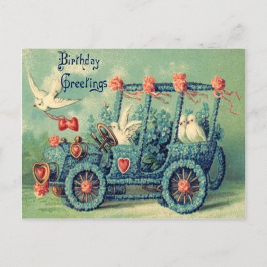 Dove Car Forget-Me-Not Heart Rozen Briefkaart (Voorkant)