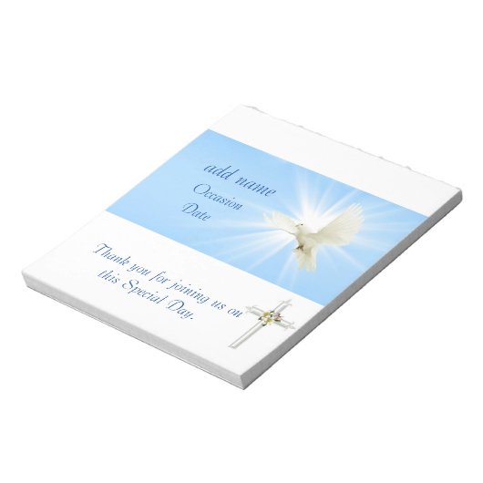Dove Confirmation, Baptism Candy Bar Wrapper Favor Notitieblok (Linkerzijde)