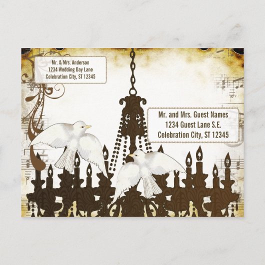 Dove Country Roth Chandelier Save the Date Aankondigingskaart (Achterkant)