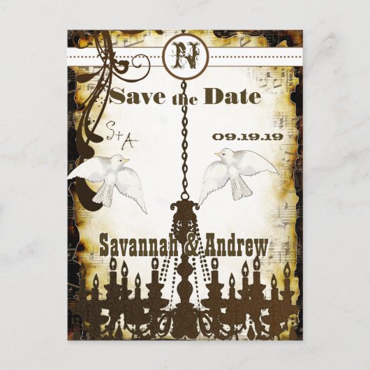 Dove Country Roth Chandelier Save the Date Aankondigingskaart (Voorkant)