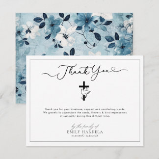 Dove Cross Blue Floral Funeral Bedankt Kaart