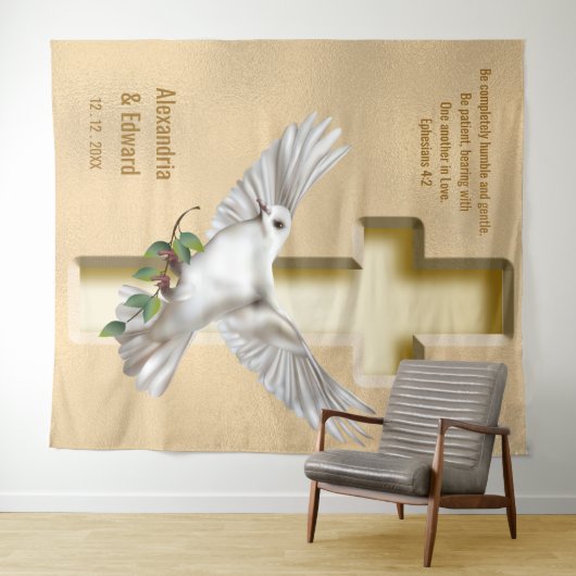 Dove Cross Gold Faux Folie Weddenschap Achtergrond Wandkleed (In Situ (horizontaal))