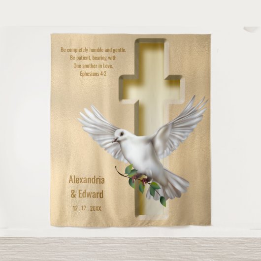 Dove Cross Gold Faux Folie Weddenschap Achtergrond Wandkleed (Voorkant)