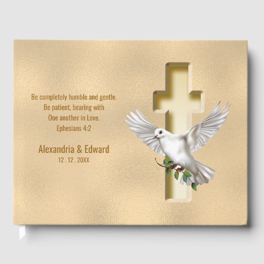 Dove Cross Gold Faux Folie Wedding Gastenboek (Voorkant)