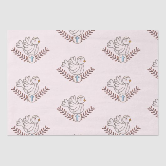 Dove Cross Religious Baptism Christening Tissuepapier (Voorkant)