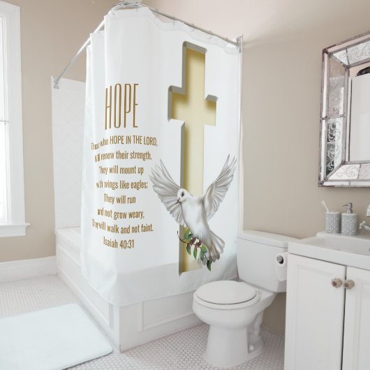 Dove Cross Scripture Verse Isaiah 40:31 Douchegordijn (In situ)