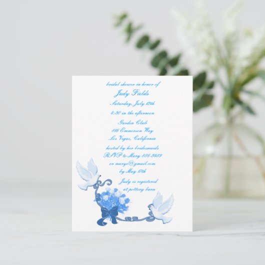 Dove Custom Bruids Douche Uitnodigingen (Staand voorkant)