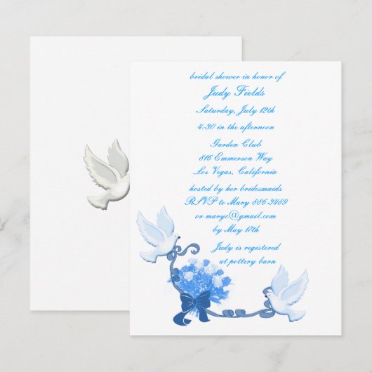 Dove Custom Bruids Douche Uitnodigingen (Voorkant / Achterkant)