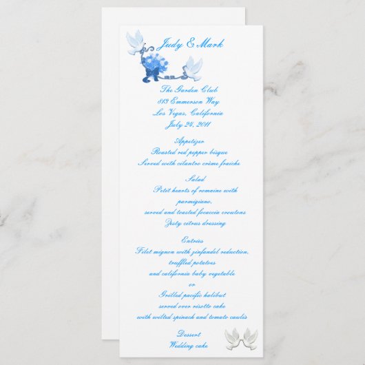 Dove Custom Menu Kaart (Voorkant / Achterkant)