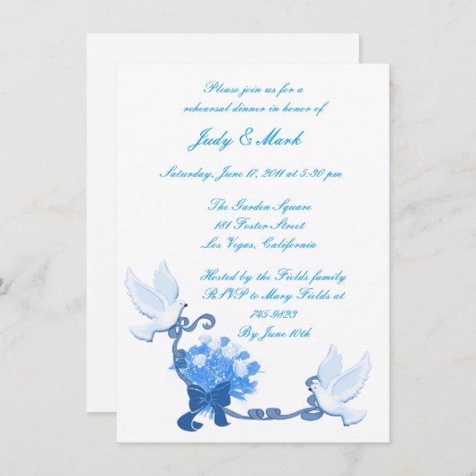 Dove Custom Repetitie Diner Uitnodiging (Voorkant / Achterkant)