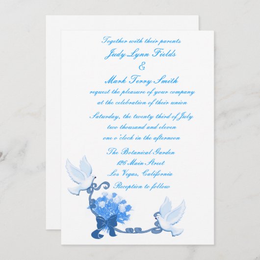 Dove Custom Wedding Invitation Kaart (Voorkant / Achterkant)