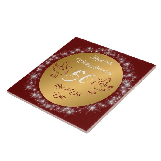 Dove Customize Happy Gold 50th Anniversary Tegeltje (Zijkant)