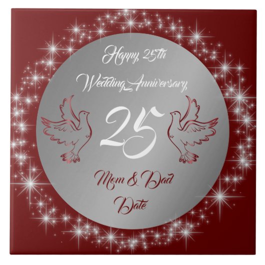 Dove Customize Happy Silver 25th Anniversary Tegeltje (Voorkant)