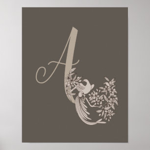 Dove Elegant Monogram Initiaal A Bruin Poster