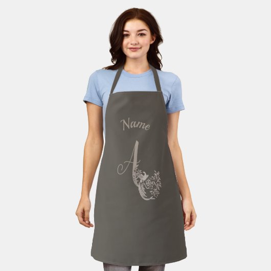 Dove Elegant Monogram Initiaal A Bruine Naam Schort (Gedragen)