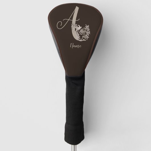 Dove Elegant Monogram Initiaal A Persoonlijk Golfheadcover (Voorkant)