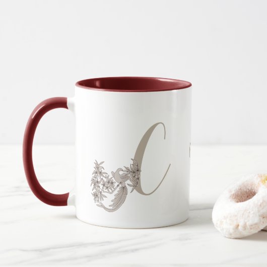 Dove Elegant Monogram Initiaal C Persoonlijk Mok (Met donut)