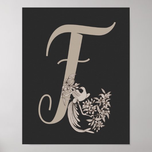 Dove Elegant Monogram Initiaal F Poster (Voorkant)