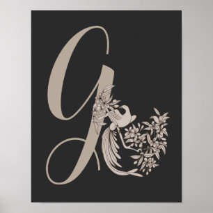 Dove Elegant Monogram Initiaal G Gepersonaliseerd Poster
