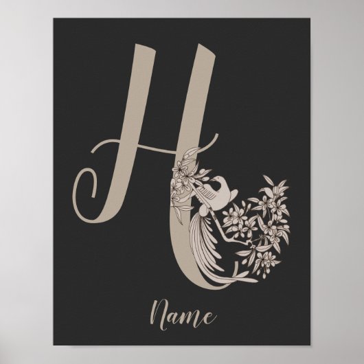 Dove Elegant Monogram Initiaal H Gepersonaliseerd Poster (Voorkant)