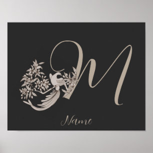 Dove Elegant Monogram Initiaal M Gepersonaliseerd Poster