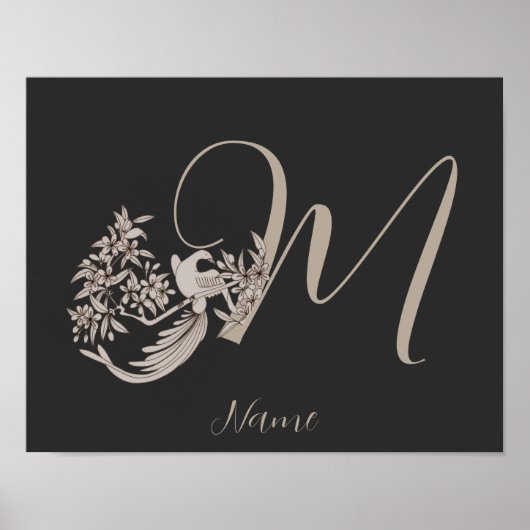 Dove Elegant Monogram Initiaal M Gepersonaliseerd Poster (Voorkant)