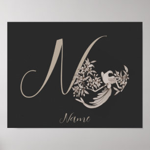Dove Elegant Monogram Initiaal N Persoonlijk Poster