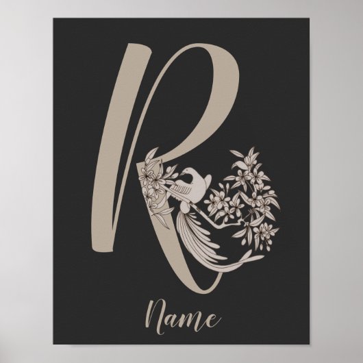 Dove Elegant Monogram Initiaal R Gepersonaliseerd Poster (Voorkant)