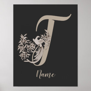 Dove Elegant Monogram Initiaal T Persoonlijk Poster