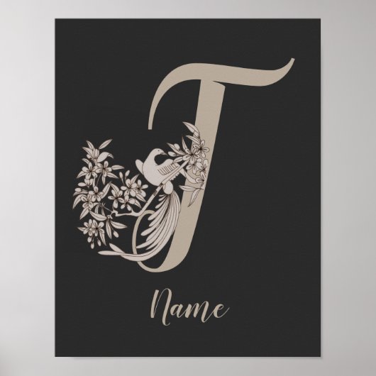 Dove Elegant Monogram Initiaal T Persoonlijk Poster (Voorkant)