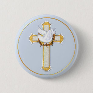 Dove en Cross Ronde Button 5,7 Cm