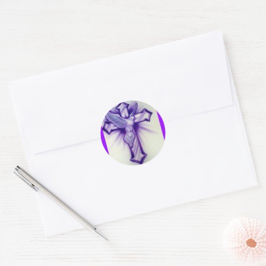 Dove en Cross Ronde Sticker (Envelop)