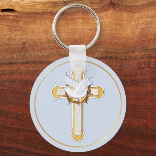 Dove en Cross Sleutelhanger (Voorkant)