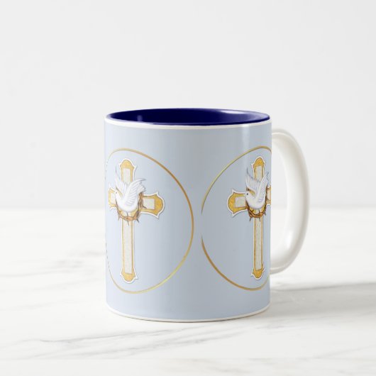 Dove en Cross Tweekleurige Koffiemok (Voorkant rechts)