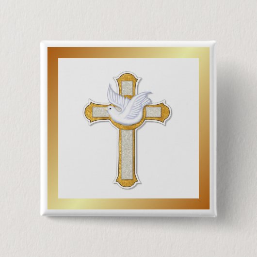 Dove en Cross Vierkante Button 5,1 Cm (Voorkant)