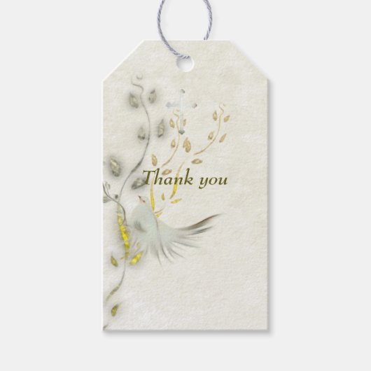Dove en gouden bladeren cadeautags cadeaulabel (Voorkant)