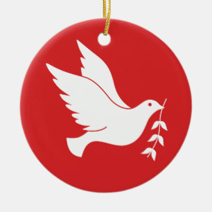 Dove en olijftak keramisch ornament