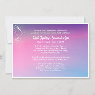 Dove Europese stijl Dood Aankondiging Kaart