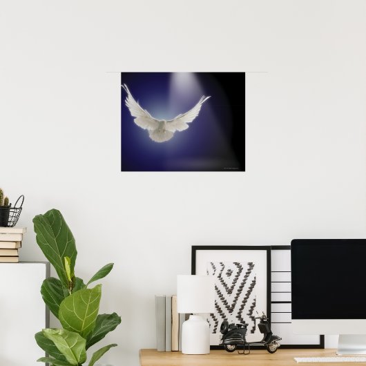 Dove flying through beam of light poster (Thuiskantoor)