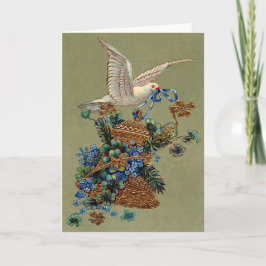 Dove Forget Me Not Four Leaf Clover Bell Evergreen Feestdagen Kaart