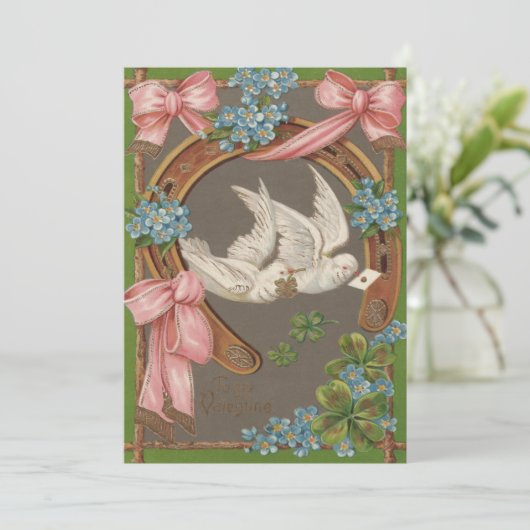 Dove Forget-Me-Not's Hoefijzer bruiloft uitnodigin Kaart (Staand voorkant)