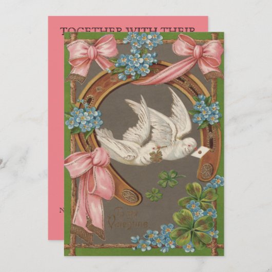 Dove Forget-Me-Not's Hoefijzer bruiloft uitnodigin Kaart (Voorkant / Achterkant)