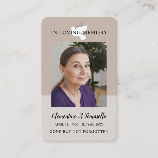 Dove Funeral Memorial Prayer Photo Card Visitekaartje (Voorkant)