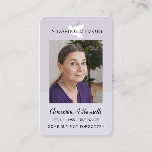 Dove Funeral Memorial Prayer Photo Card Visitekaartje (Voorkant)