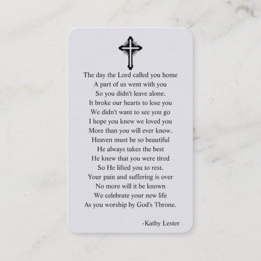 Dove Funeral Memorial Prayer Photo Card Visitekaartje (Achterkant)