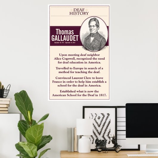 Dove Geschiedenis. Thomas Gallaudet. Poster (Thuiskantoor)